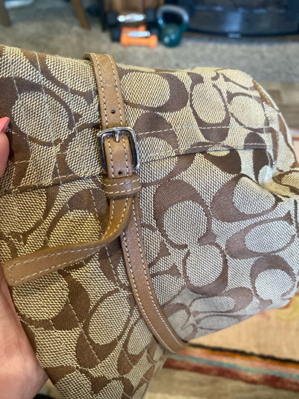 Vintage Coach CC Monogram Bucket Hat Brown/Tan Canvas Vegan Leather Accent Y2K - Picture 7 of 8